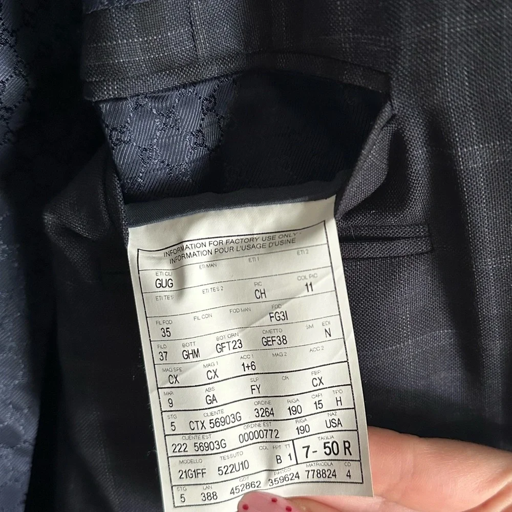 Gucci Mens Suit Coat Dark Gray Windowpane Plaid Wool GG Monogram Italian Luxury